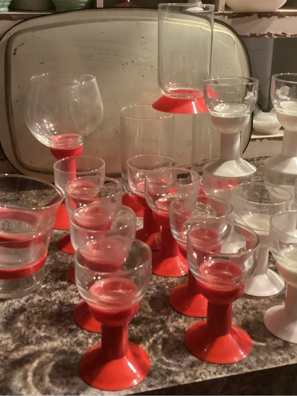 Bodum Oktett Apertif, wine glass, tumblers, mugs. Red and white